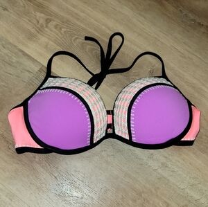 Victoria's Secret Vibrant Pink and Black Bikini Top